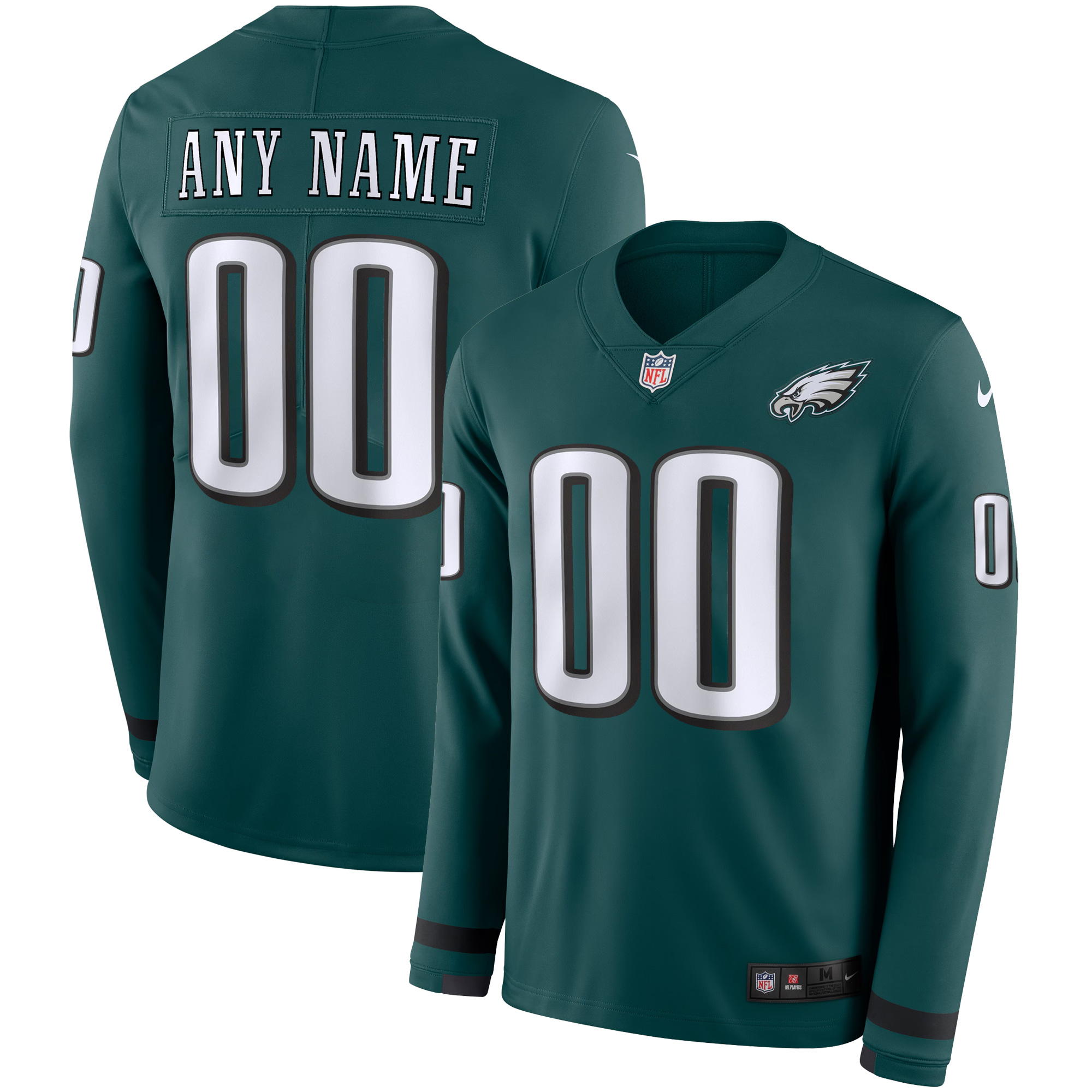 Custom Philadelphia Eagles Midnight Green Therma Long Sleeve Jersey - All Stitched