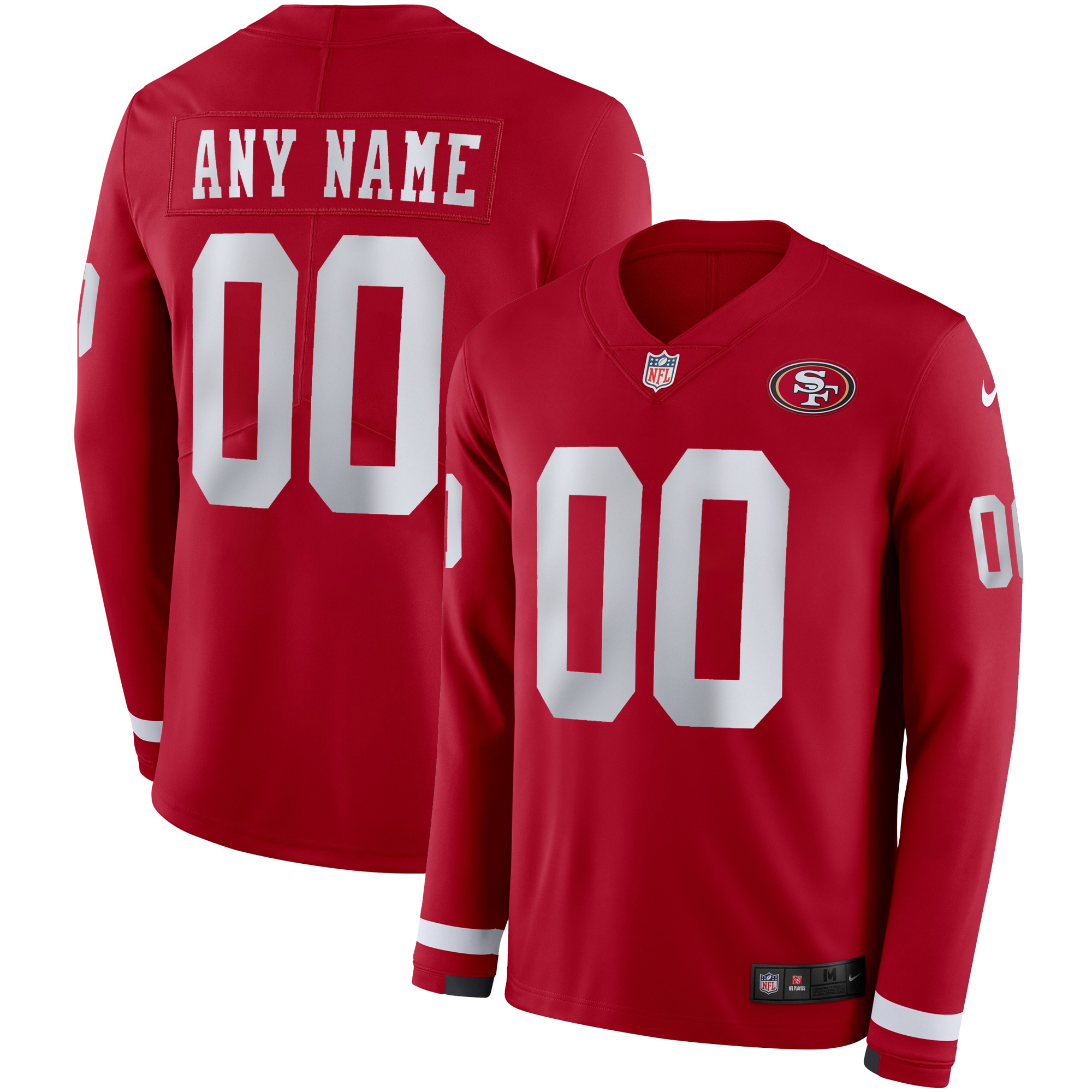 Custom San Francisco 49ers Scarlet Therma Long Sleeve Jersey - All Stitched