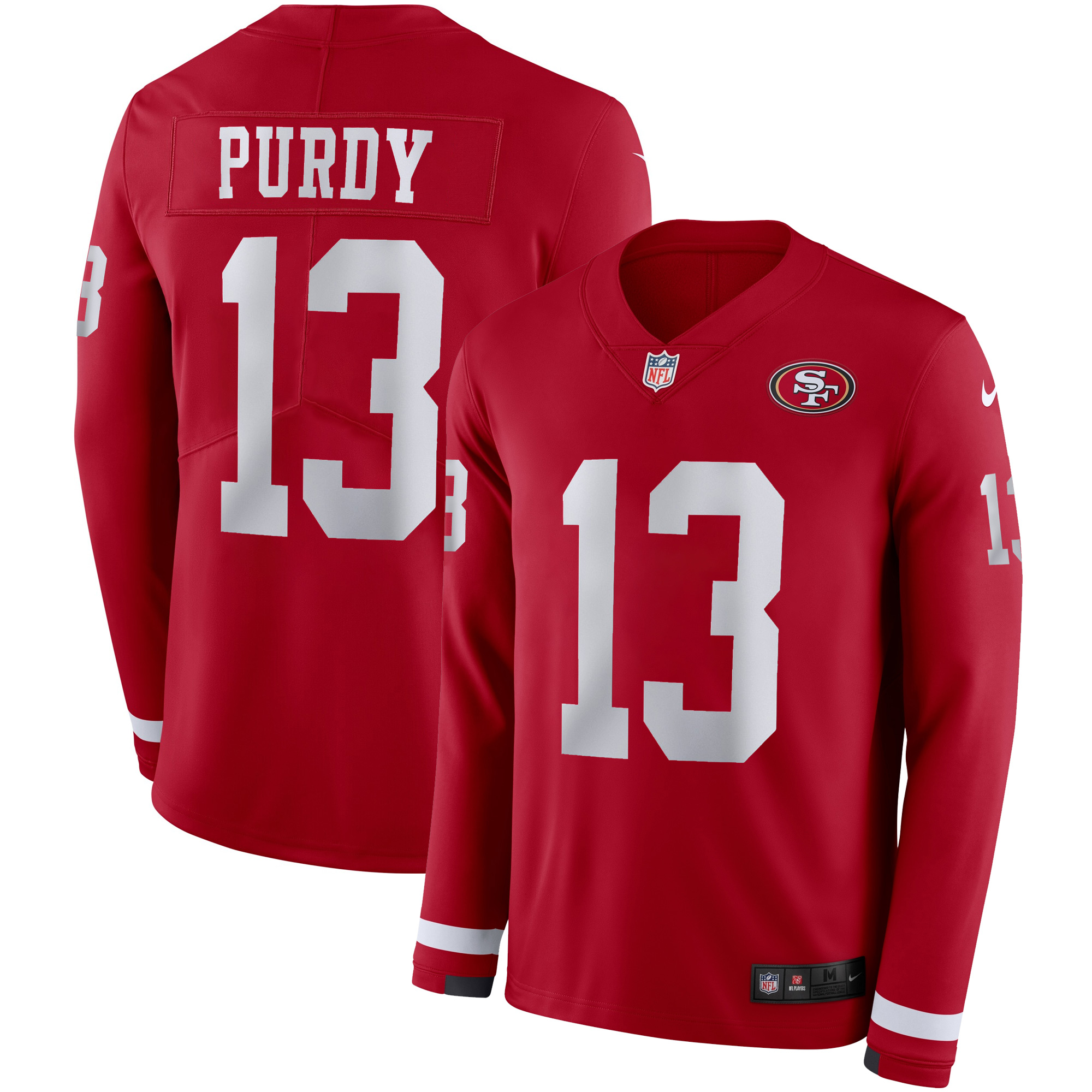 Brock Purdy San Francisco 49ers Scarlet Therma Long Sleeve Jersey - All Stitched