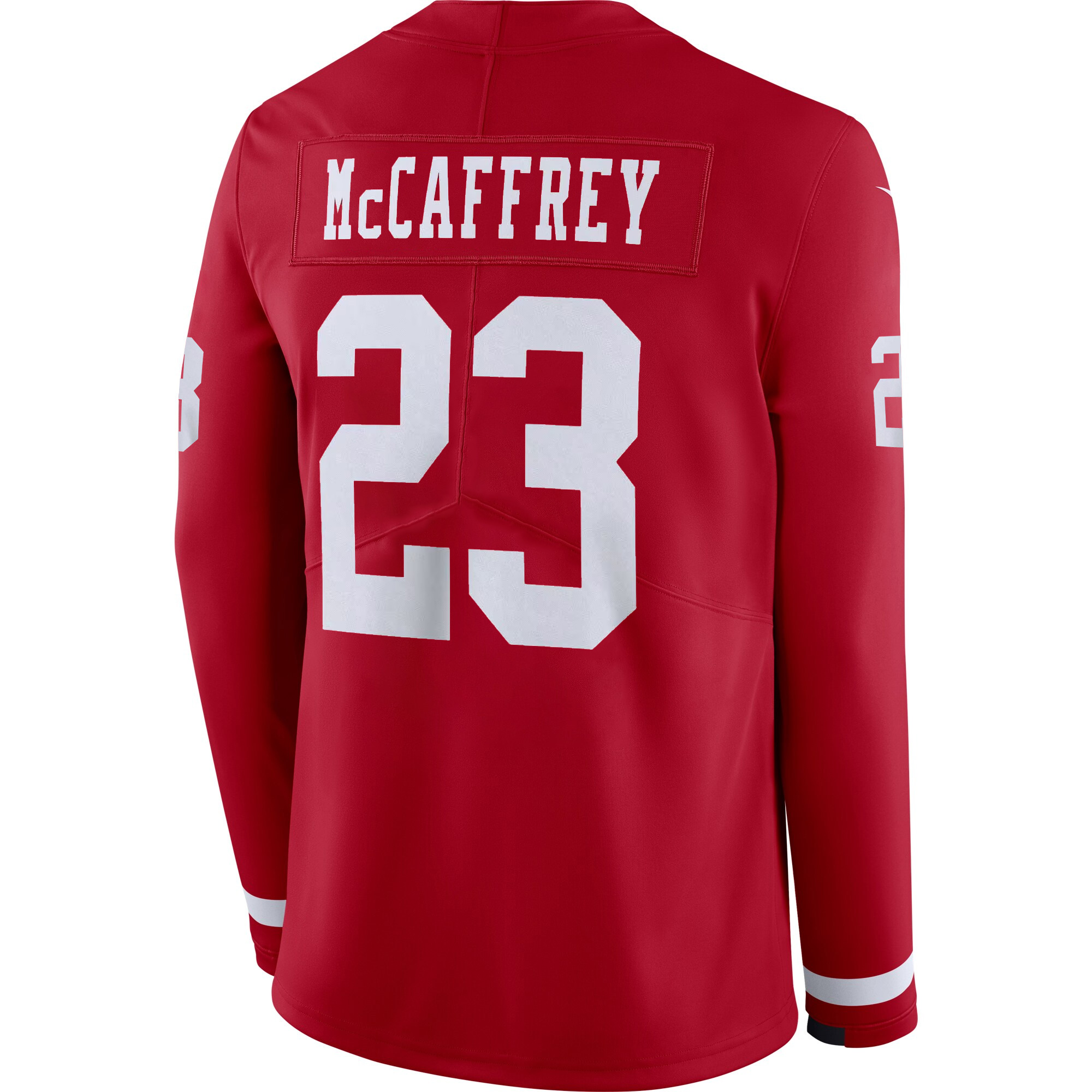 Christian McCaffrey San Francisco 49ers Scarlet Therma Long Sleeve Jersey - All Stitched - Image 3