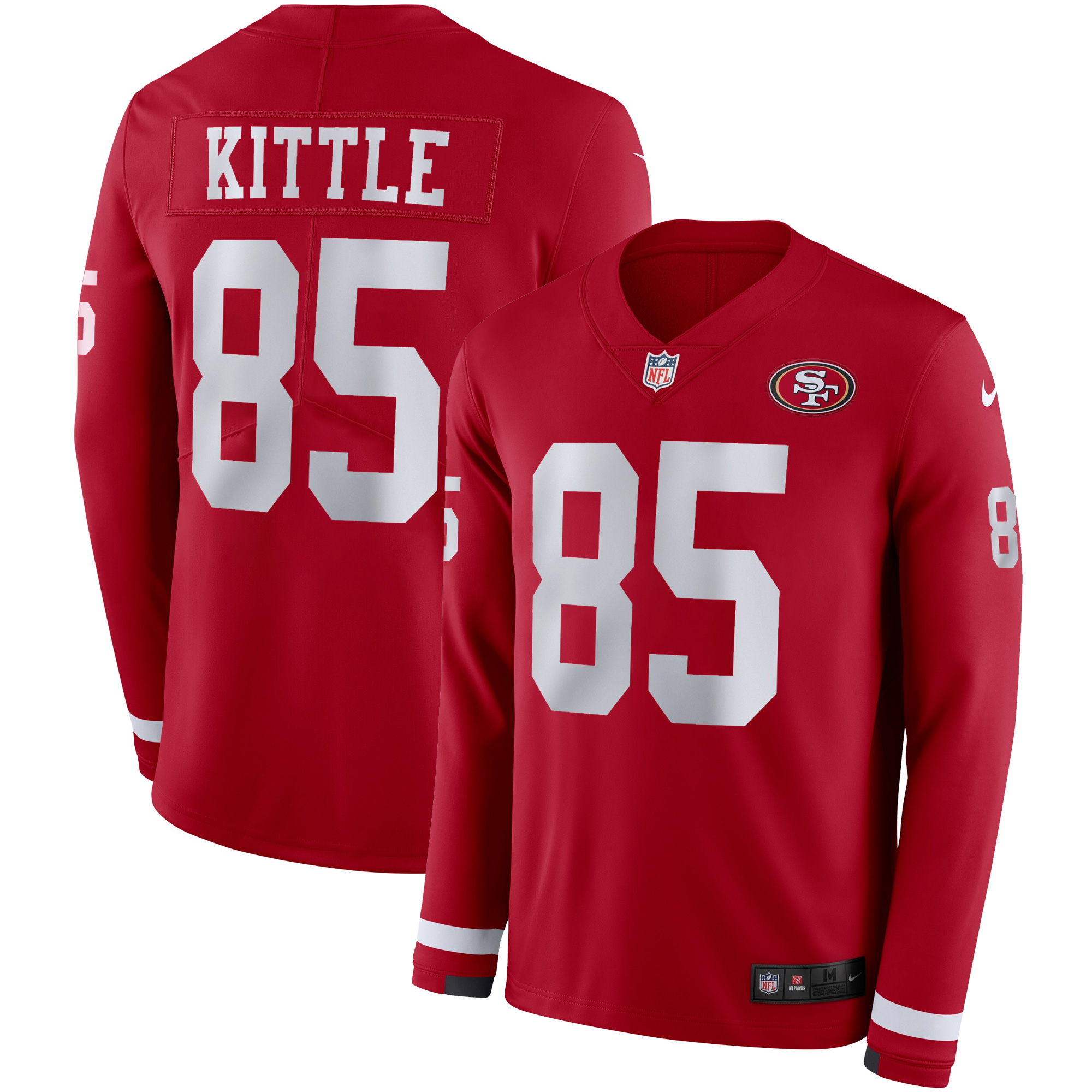 George Kittle San Francisco 49ers Scarlet Therma Long Sleeve Jersey - All Stitched