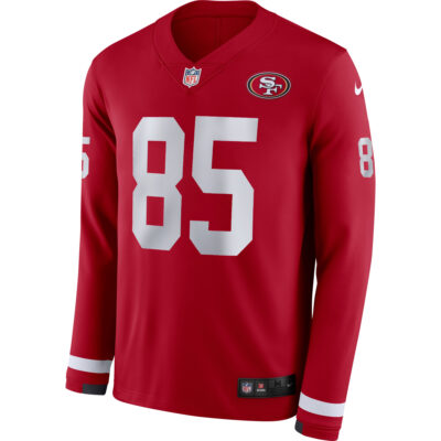 Alternative view of George Kittle San Francisco 49ers Scarlet Therma Long Sleeve Jersey - All Stitched