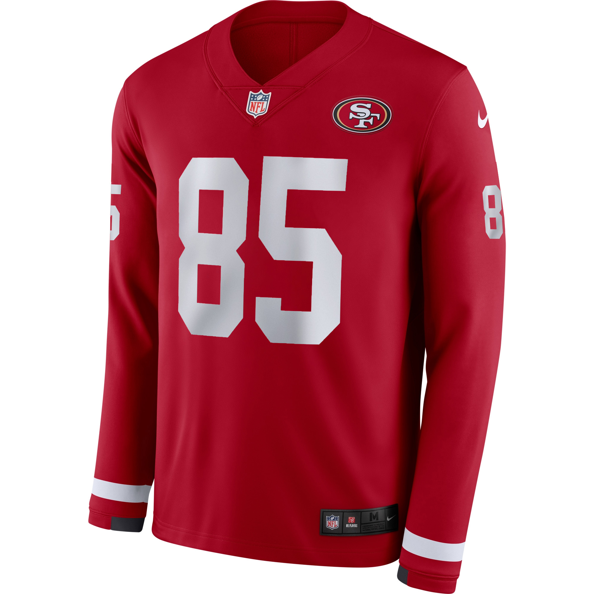 George Kittle San Francisco 49ers Scarlet Therma Long Sleeve Jersey - All Stitched - Image 2