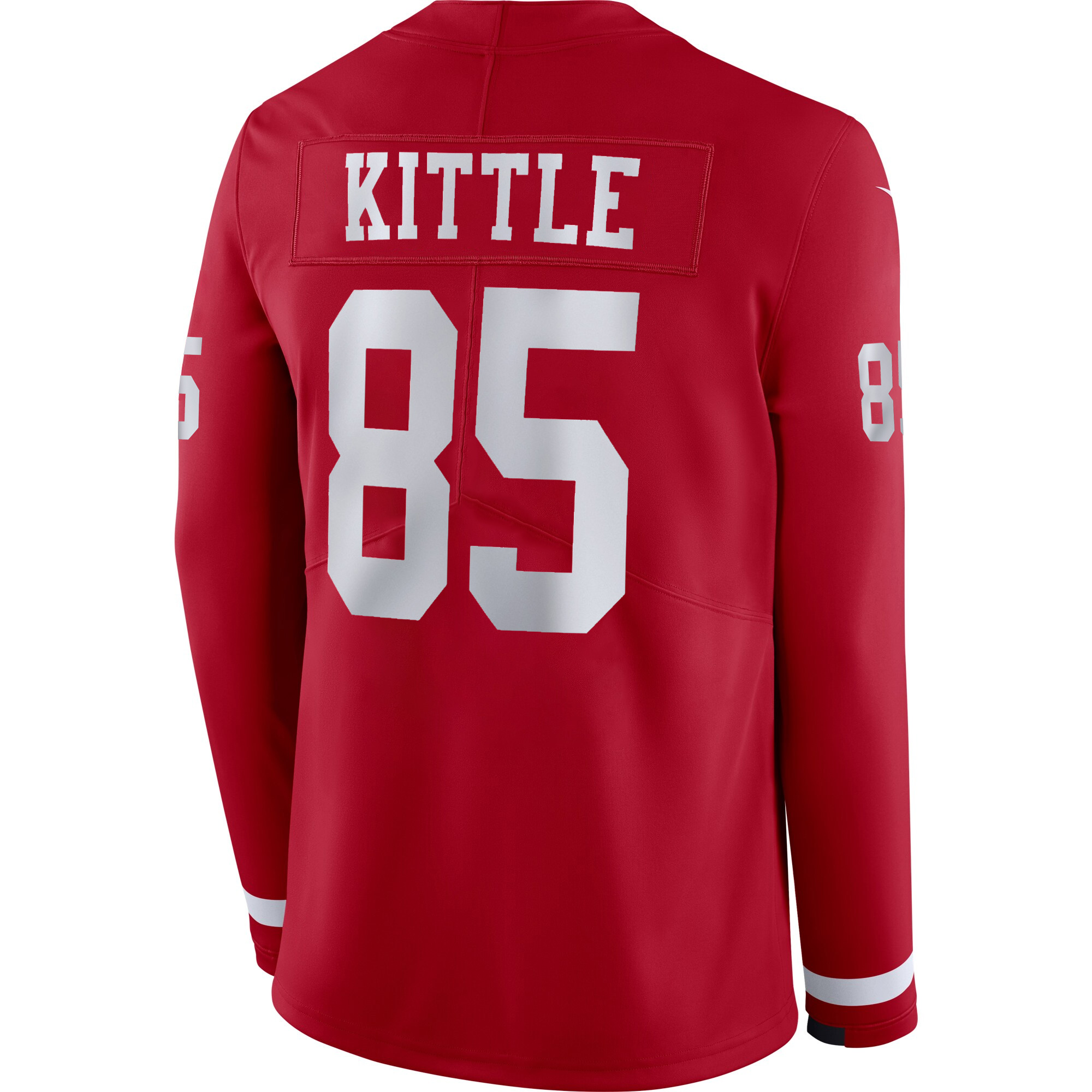 George Kittle San Francisco 49ers Scarlet Therma Long Sleeve Jersey - All Stitched - Image 3