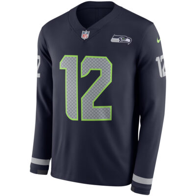 Alternative view of 12th Fan Seattle Seahawks Navy Therma Long Sleeve Jersey - All Stitched
