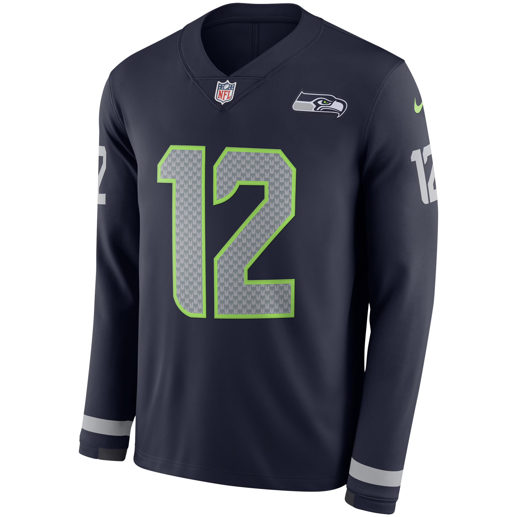 12th Fan Seattle Seahawks Navy Therma Long Sleeve Jersey - All Stitched - Image 2