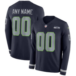Custom Seattle Seahawks Navy Therma Long Sleeve Jersey - All Stitched