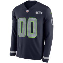 Alternative view of Custom Seattle Seahawks Navy Therma Long Sleeve Jersey - All Stitched