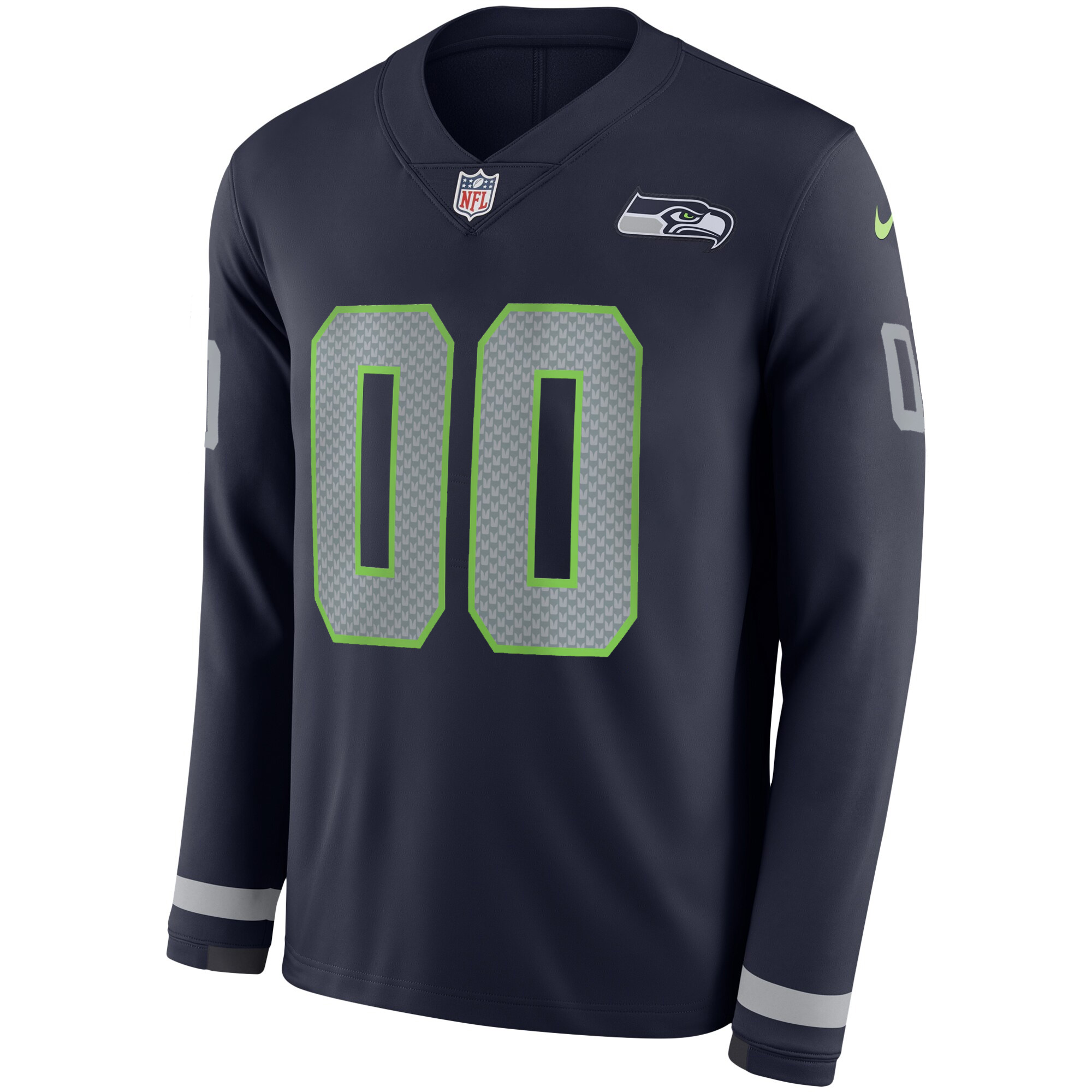 Custom Seattle Seahawks Navy Therma Long Sleeve Jersey - All Stitched - Image 2