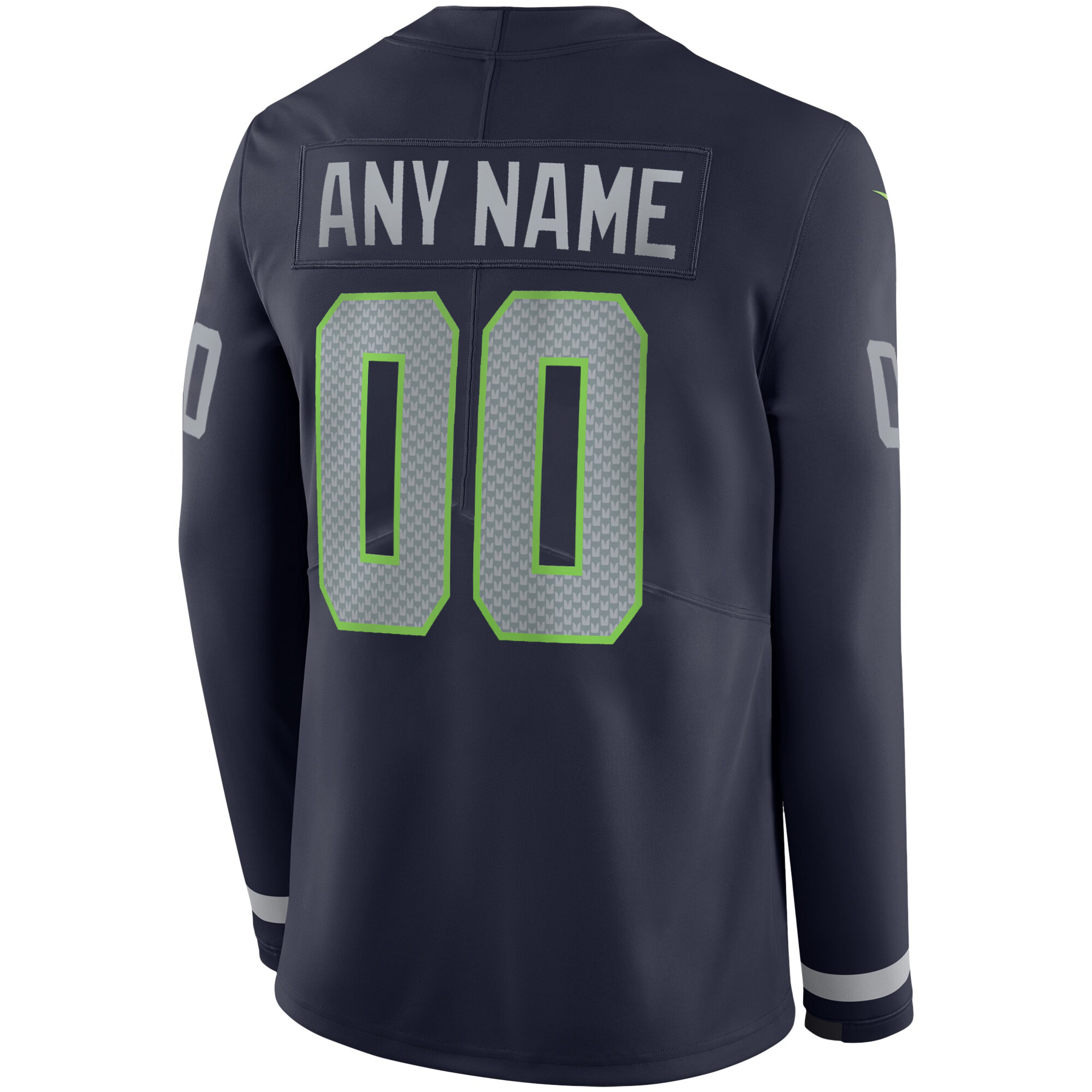 Custom Seattle Seahawks Navy Therma Long Sleeve Jersey - All Stitched - Image 3