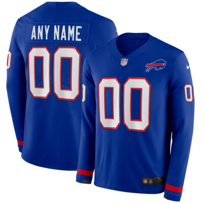 Custom Buffalo Bills Royal Therma Long Sleeve Jersey - All Stitched