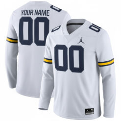 Custom Michigan Wolverines Football White Therma Long Sleeve Jersey - All Stitched