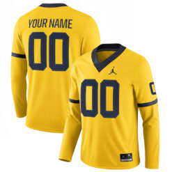 Custom Michigan Wolverines Football Maize Therma Long Sleeve Jersey - All Stitched