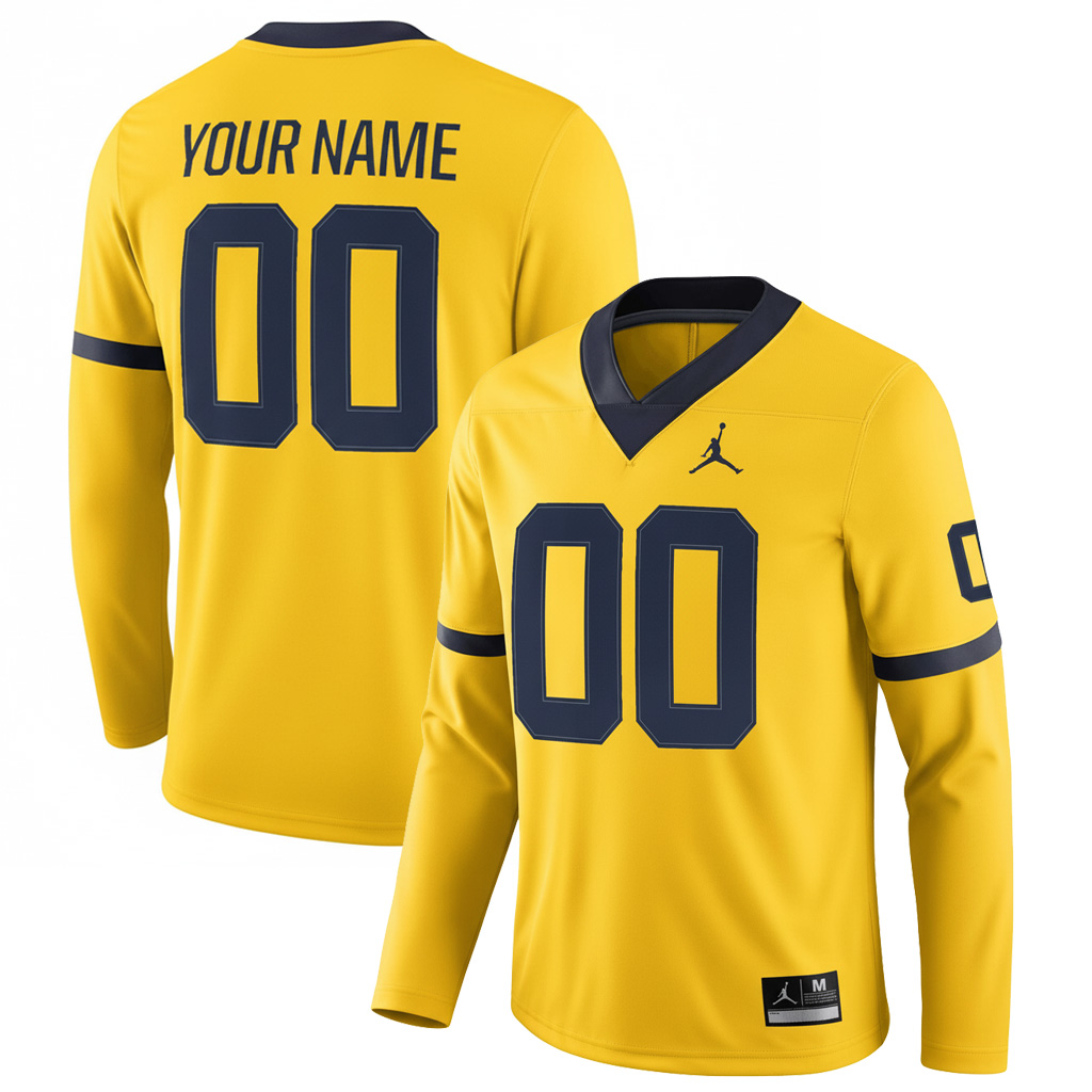Custom Michigan Wolverines Football Maize Therma Long Sleeve Jersey - All Stitched