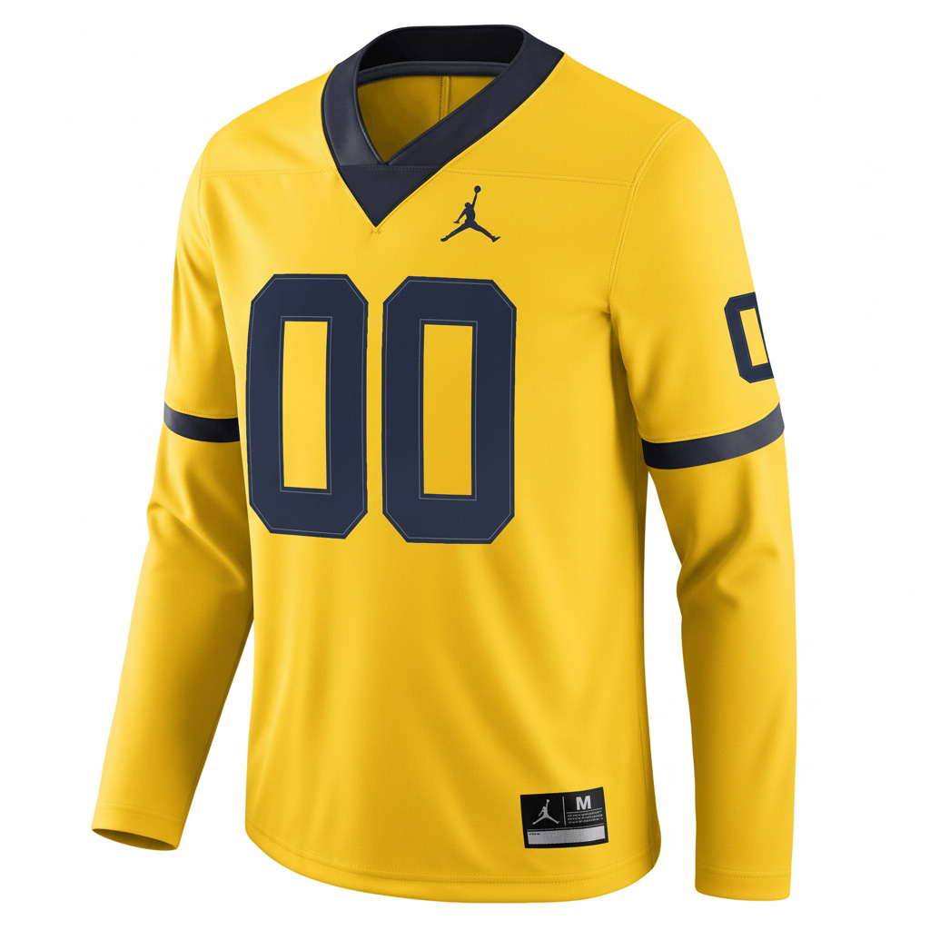 Custom Michigan Wolverines Football Maize Therma Long Sleeve Jersey - All Stitched - Image 2