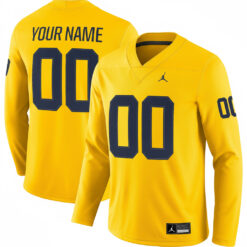 Custom Michigan Wolverines Football Alternate Maize Therma Long Sleeve Jersey - All Stitched