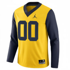 Alternative view of Custom Michigan Wolverines Football Maize Inverted Therma Long Sleeve Jersey - All Stitched