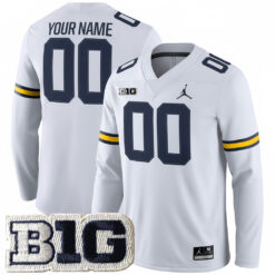 Custom Michigan Wolverines Football White Therma Long Sleeve Jersey w/ B1G Patch - All Stitched