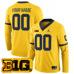 Custom Michigan Wolverines Football Maize Therma Long Sleeve Jersey w/ B1G Patch - All Stitched