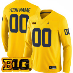 Custom Michigan Wolverines Football Alternate Maize Therma Long Sleeve Jersey w/ B1G Patch - All Stitched