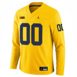 Alternative view of Custom Michigan Wolverines Football Alternate Maize Therma Long Sleeve Jersey w/ B1G Patch - All Stitched