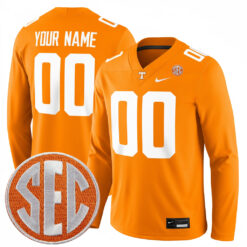 Custom Tennessee Volunteers Football Orange Therma Long Sleeve Jersey w/ SEC Patch - All Stitched