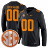 Custom Tennessee Volunteers Football Black Therma Long Sleeve Jersey w/ SEC Patch - All Stitched