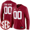 Custom Alabama Crimson Tide Football Crimson Therma Long Sleeve Jersey w/ SEC Patch - All Stitched