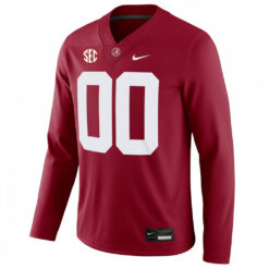 Alternative view of Custom Alabama Crimson Tide Football Crimson Therma Long Sleeve Jersey w/ SEC Patch - All Stitched