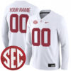 Custom Alabama Crimson Tide Football White Therma Long Sleeve Jersey w/ SEC Patch - All Stitched