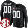 Custom Alabama Crimson Tide Football Black Therma Long Sleeve Jersey w/ SEC Patch - All Stitched