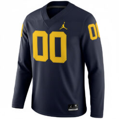 Alternative view of Custom Michigan Wolverines Football Navy Therma Long Sleeve Jersey - All Stitched