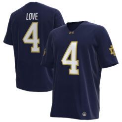 Jeremiyah Love Notre Dame Fighting Irish Football Navy Jersey - All Stitched
