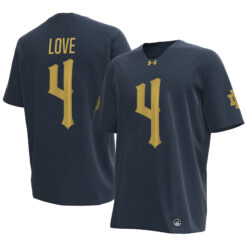 Jeremiyah Love Notre Dame Fighting Irish Football Navy 2024 Shamrock Series Jersey - All Stitched