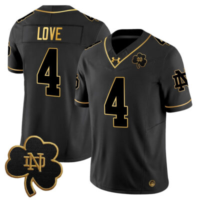 Jeremiyah Love Notre Dame Fighting Irish Football Black Gold Jersey - All Stitched