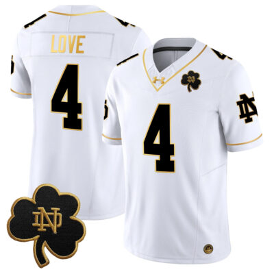 Jeremiyah Love Notre Dame Fighting Irish Football White Gold Jersey - All Stitched