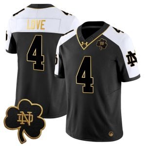 Jeremiyah Love Notre Dame Fighting Irish Football Black Gold Alternate Jersey - All Stitched