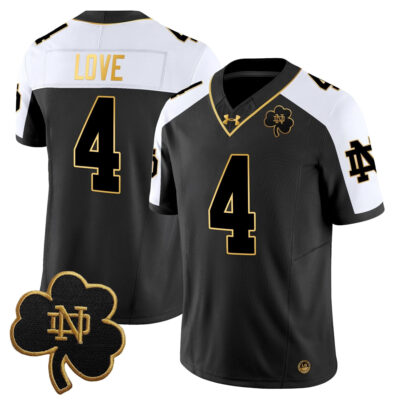 Jeremiyah Love Notre Dame Fighting Irish Football Black Gold Alternate Jersey - All Stitched
