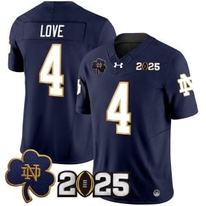 Jeremiyah Love Notre Dame Fighting Irish Football Navy 2025 CFP Patch Jersey - All Stitched