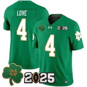 Jeremiyah Love Notre Dame Fighting Irish Football Green 2025 CFP Patch Jersey - All Stitched