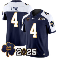 Jeremiyah Love Notre Dame Fighting Irish Football Navy Alternate 2025 CFP Patch Jersey - All Stitched