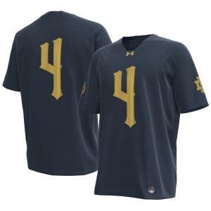 Jeremiyah Love Notre Dame Fighting Irish Football Navy 2024 Shamrock Series Jersey - All Stitched