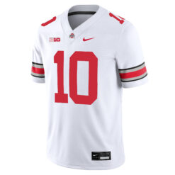Alternative view of Julian Sayin Ohio State Buckeyes Football White Game Jersey w/ B1G Patch - All Stitched