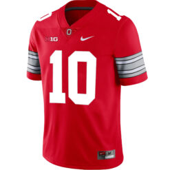 Alternative view of Julian Sayin Ohio State Buckeyes Football Scarlet Alternate Game Jersey w/ B1G Patch - All Stitched