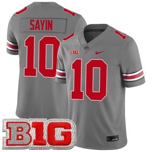 Julian Sayin Ohio State Buckeyes Football Grey Game Jersey w/ B1G Patch - All Stitched