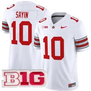 Julian Sayin Ohio State Buckeyes Football White Heritage Stripe Vapor F.U.S.E Limited Jersey w/ B1G Patch - All Stitched