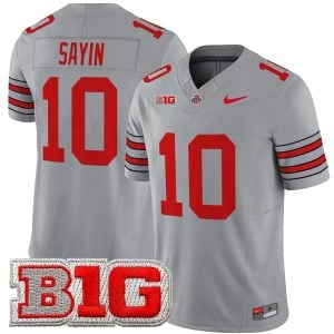Julian Sayin Ohio State Buckeyes Football Grey Heritage Stripe Vapor F.U.S.E Limited Jersey w/ B1G Patch - All Stitched