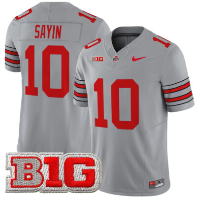 Julian Sayin Ohio State Buckeyes Football Grey Heritage Stripe Vapor F.U.S.E Limited Jersey w/ B1G Patch - All Stitched