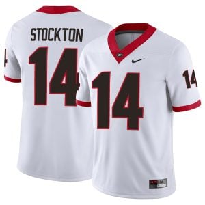 Gunner Stockton Georgia Bulldogs Football White Away Jersey - All Stitched