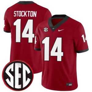Gunner Stockton Georgia Bulldogs Football Red Home Jersey w/ SEC Patch - All Stitched